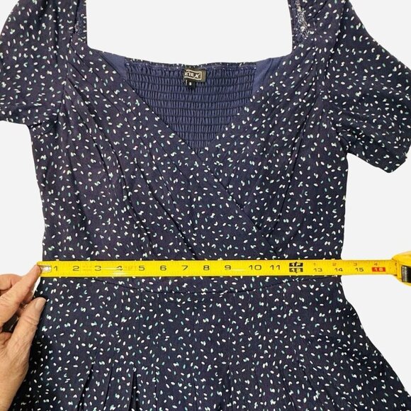 LIRA Navy White Grn Print Romper Women Small Cross Over Top Smocked Slinky Sexy - Picture 10 of 13